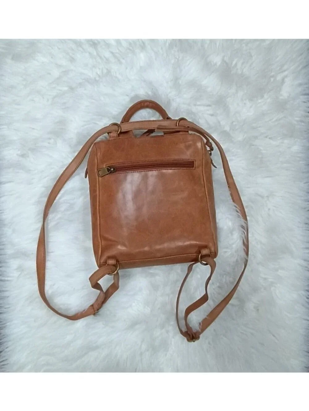 The Sak Brown Leather Embossed Convertible Backpack Purse Adjustable Straps